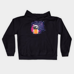 Cute Astronaut on a Pink Moon Space Travel Rocket Stars Kids Hoodie